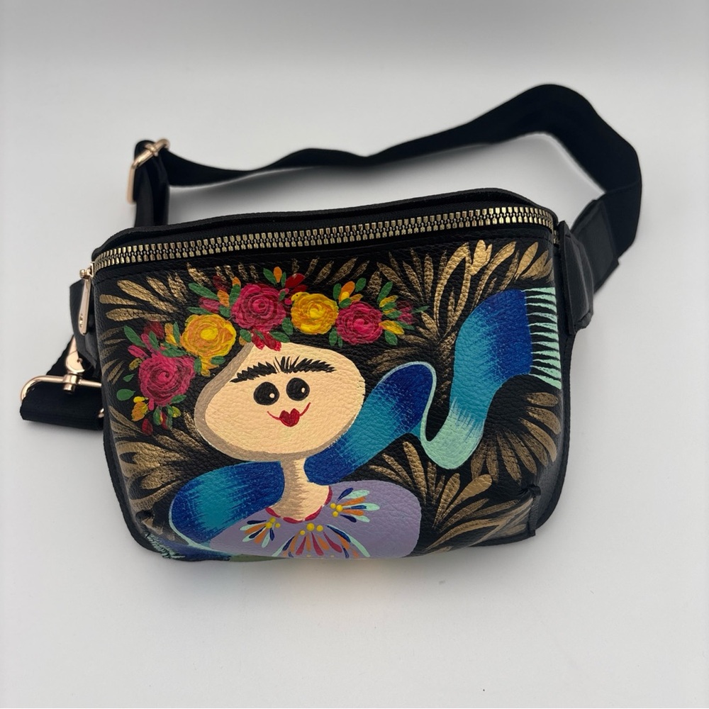 Artistic Floral Black Crossbody Bag